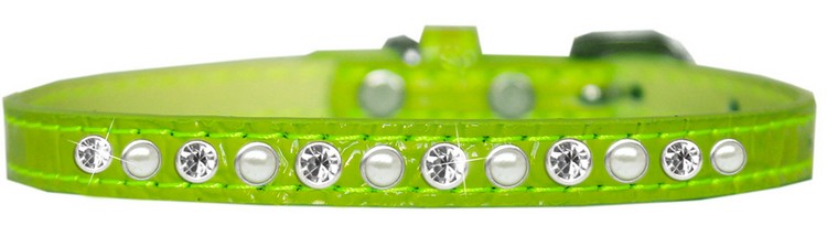 Pearl and Clear Jewel Croc Dog Collar Lime Green Size 12